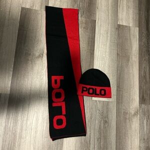 Ralph Lauren Red and Black Polo Scarf and Beanie